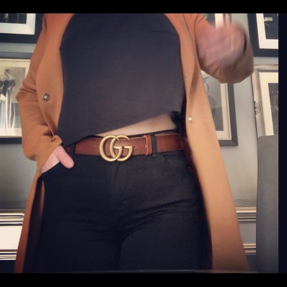 Auth. Gucci Marmont Gold GG Brown Distressed Leather Belt w/ Receipt EUC